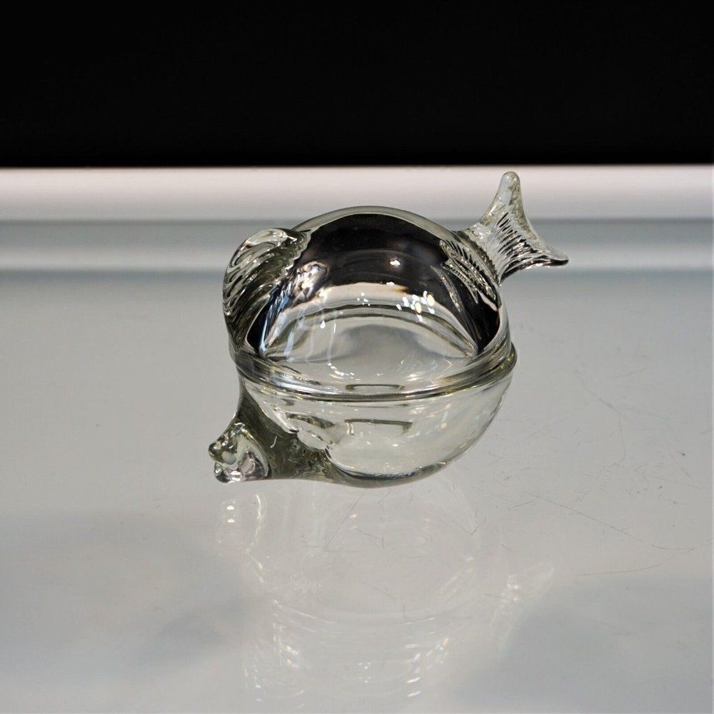 Vintage Anchor Hocking Glass Puffer Fish Trinket Box Ocean Tropical